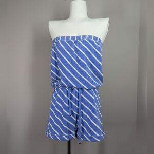 Juicy Couture Terrycloth Romper – XS Strapless Drawstring Blue Stripe